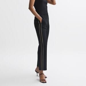 Reiss Theo Tapered Fir Side Stripe Trouser Pants in Black Size 6